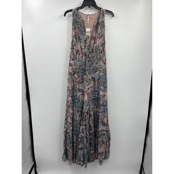 Free People Gold Dust Tie Metallic Printed Wide Leg  Jumpsuit - Picture 2 of 10